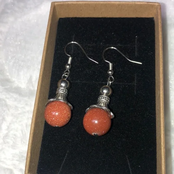 Goldstone Pendant Fishhook Earrings - Picture 2 of 7